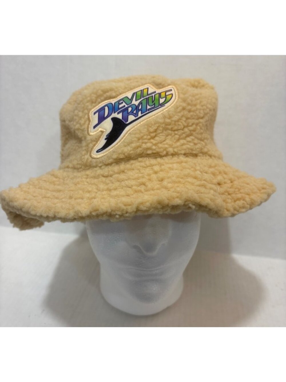 Tampa Bay Devil Rays Sherpa Fleece Bucket Hat Beige Embroidered Logo Retro Style